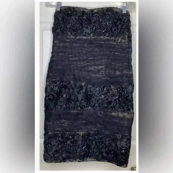 Vintage 1980’s VICTOR COSTA Black Strapless Lace Sequin Cocktail Dress Sz 14 USA